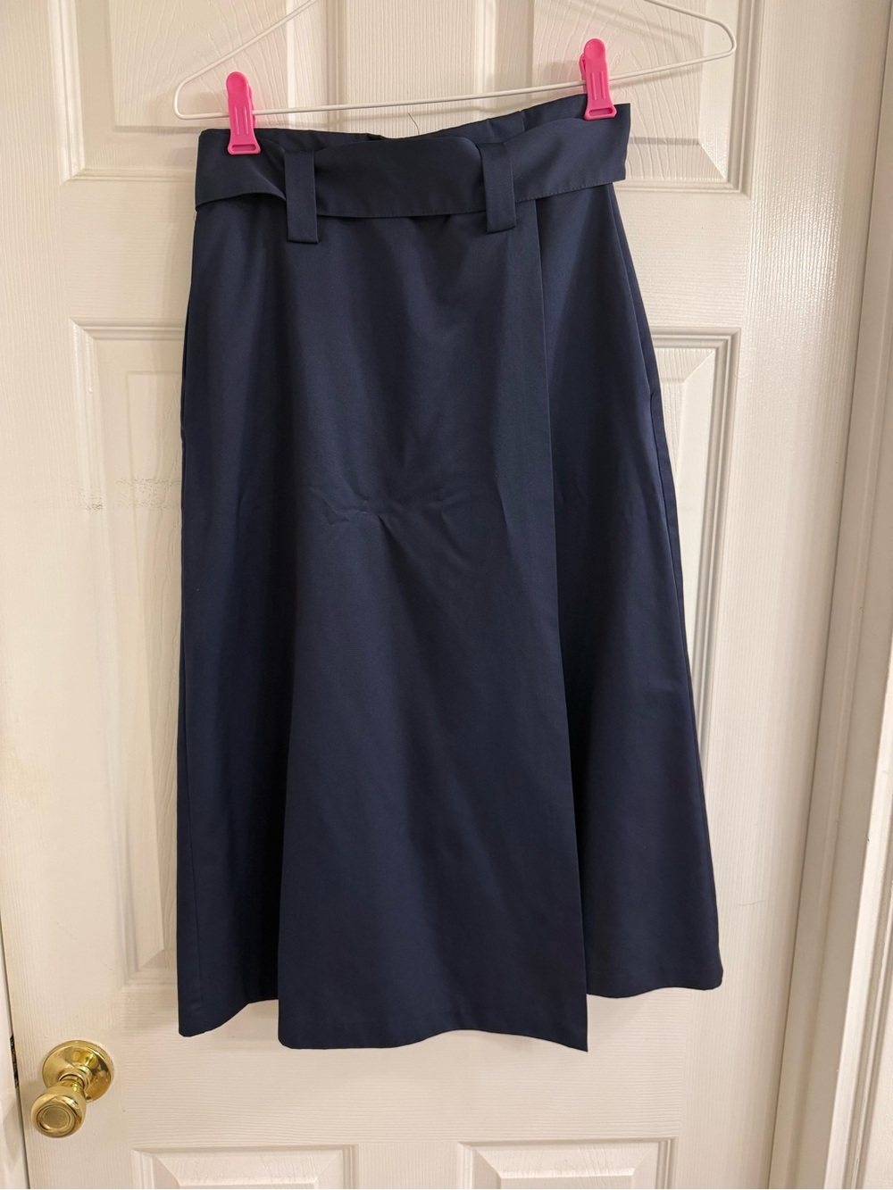 Zara Basic Collection Navy Wrap Midi Skirt XS Belted A-Line